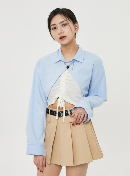 口袋百褶迷你裙 BF315