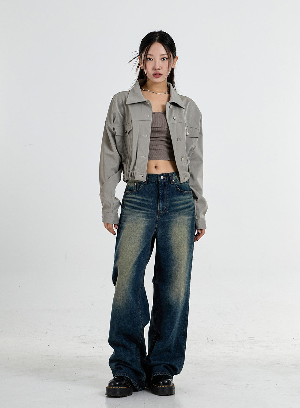 Triangular Cut Wide Denim Pants BU15 - Lewkin