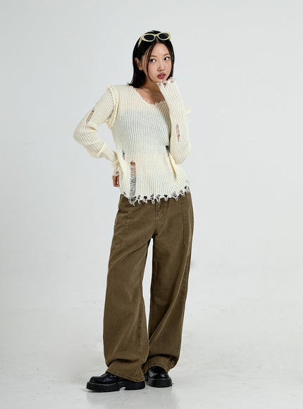 Ripped V-Neck Knit Top CO13