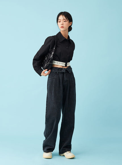 Four Buttoned Open Black Jeans CU8