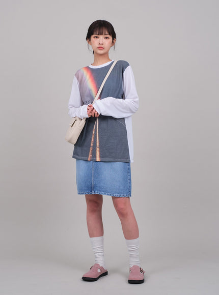 牛仔及膝裙C2701