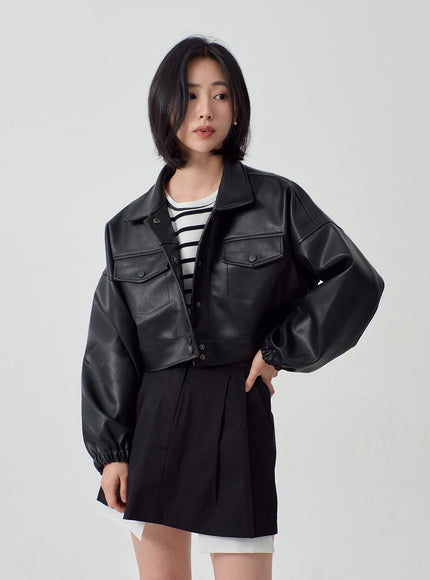 Faux Leather Cropped Jacket OF301