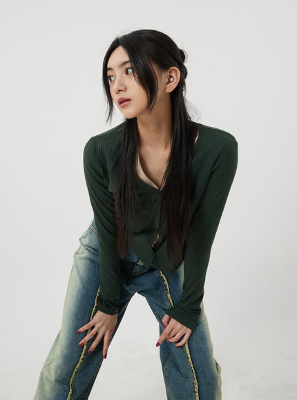V-Neck Button Cropped Cardigan BJ318