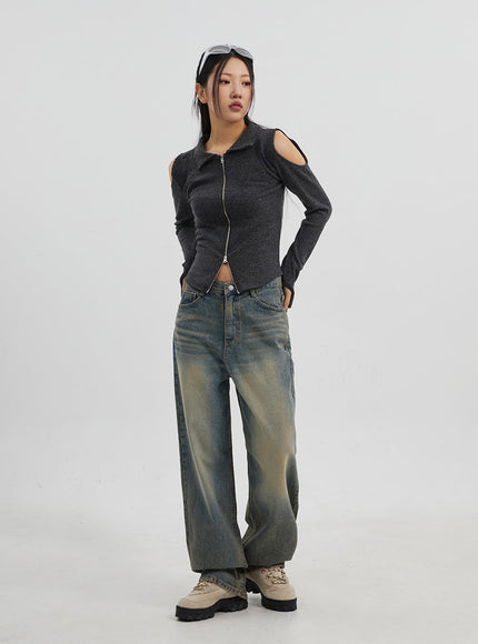 Vintage Wash Wide Leg Jeans CJ319