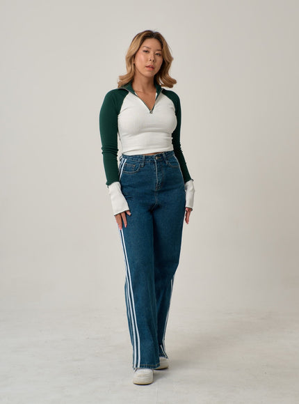 側條紋直筒牛仔褲 IN22