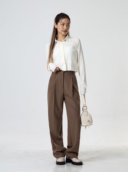 Pintuck Wide Tailored Pants With 3 Versions Of Length CG24
