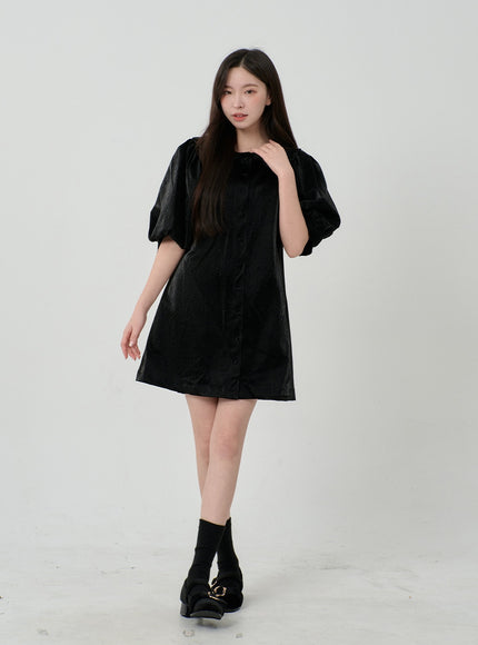 Puff Sleeve Faux Leather Mini Dress BD12