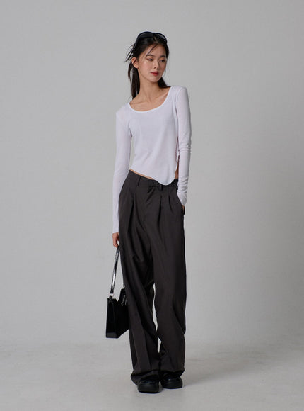 Scoop Neck Unbalanced Cropped Top IJ313
