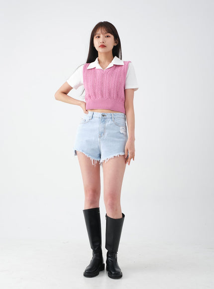 仿舊毛邊牛仔短褲 CA27
