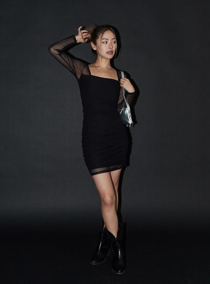 網布長袖迷你連衣裙 CJ311