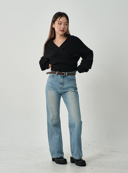 Off-Shoulder V-Neck Crossed Sweater CD19