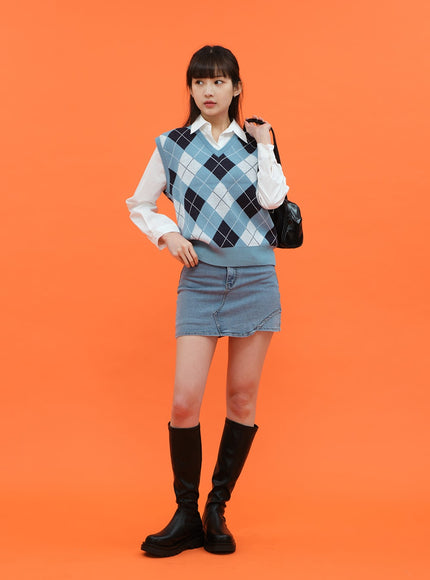 菱形圖案背心 C1703 