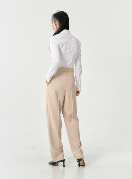 High Waist Pintuck Wide Leg Tailored Pants OS13