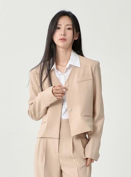 無領半短款西裝外套 OS13