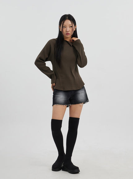 側邊鈕扣細節針織連帽衫 CJ318