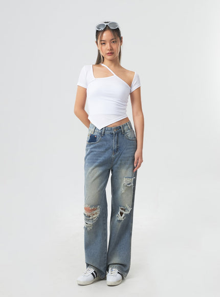 低腰破洞寬牛仔褲 CA303