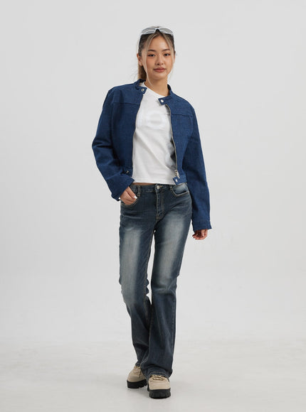 深色水洗中腰微喇牛仔褲 CJ325