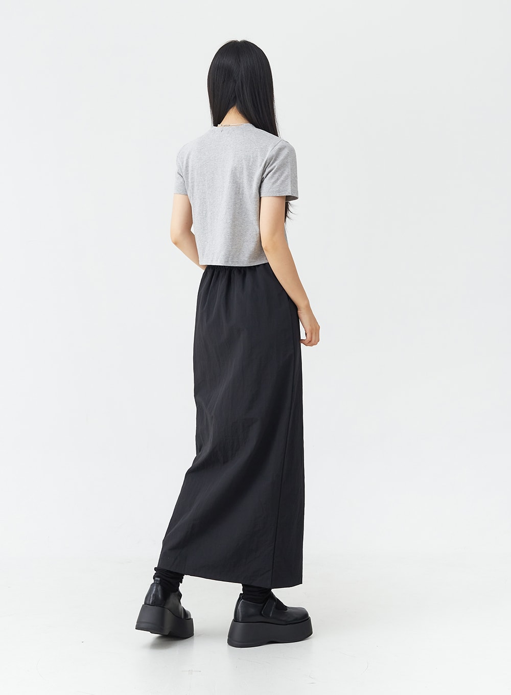 Nylon Slit Maxi Skirt OG03