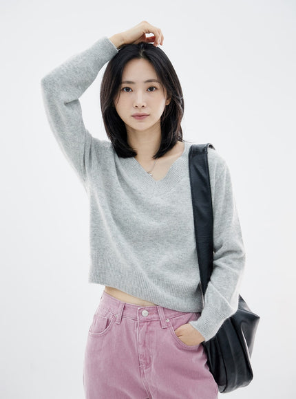 Basic V-Neck Midi Knit OO04