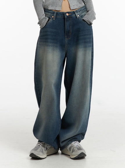 washed-wide-leg-jeans-cj418-1 / Dark blue