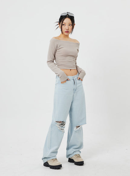 淺色破洞水洗牛仔褲 CF316