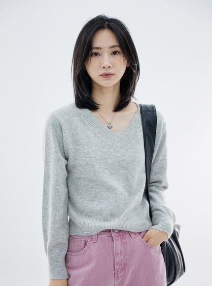 Basic V-Neck Midi Knit OO04