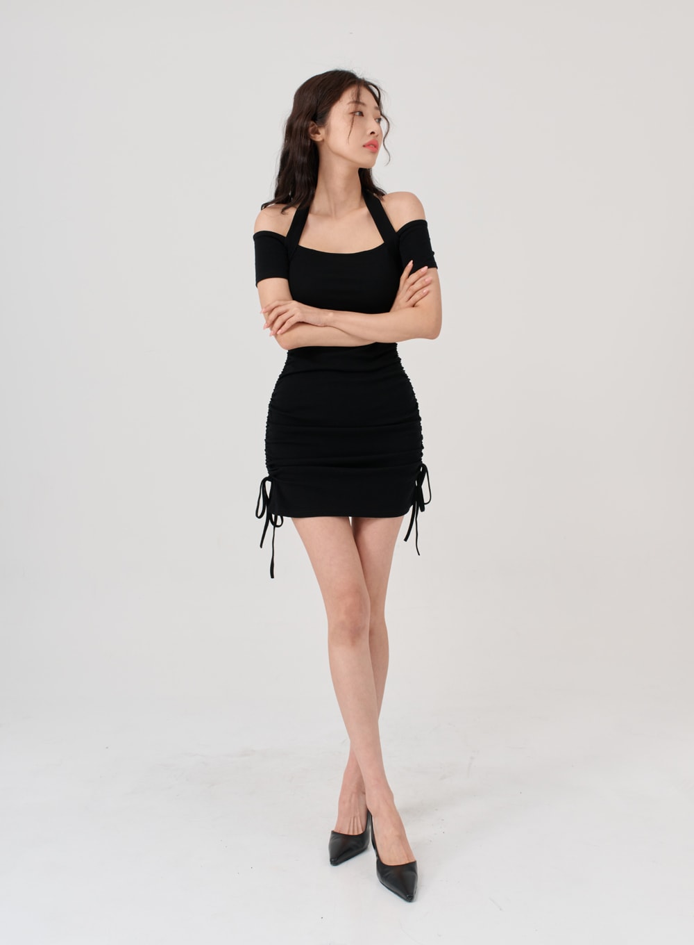 肩帶露肩迷你連衣裙 IG18