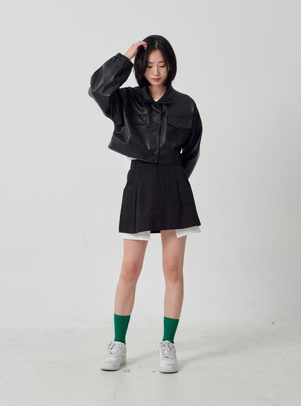 Faux Leather Cropped Jacket OF301