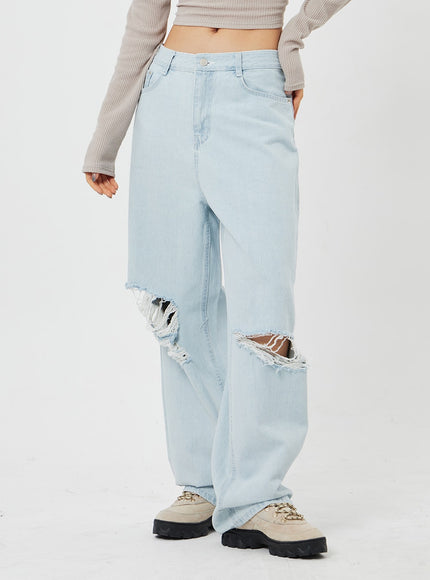 淺色破洞水洗牛仔褲 CF316