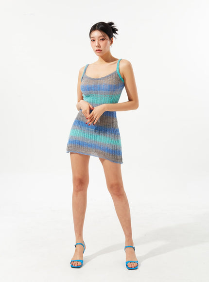 條紋針織迷你連衣裙 IM323