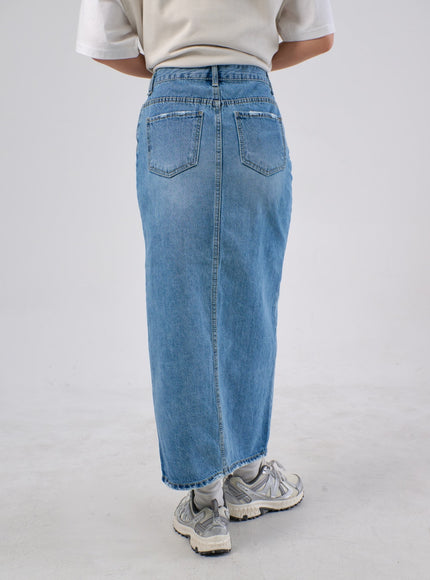 前開衩牛仔長裙 IA305