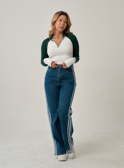 側條紋直筒牛仔褲 IN22