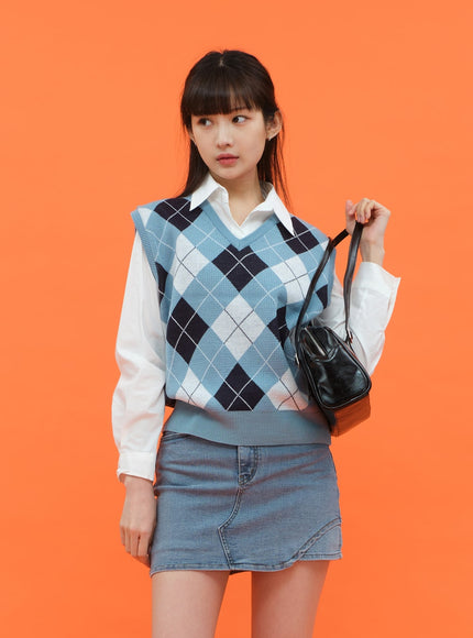 菱形圖案背心 C1703 