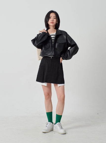 Faux Leather Cropped Jacket OF301