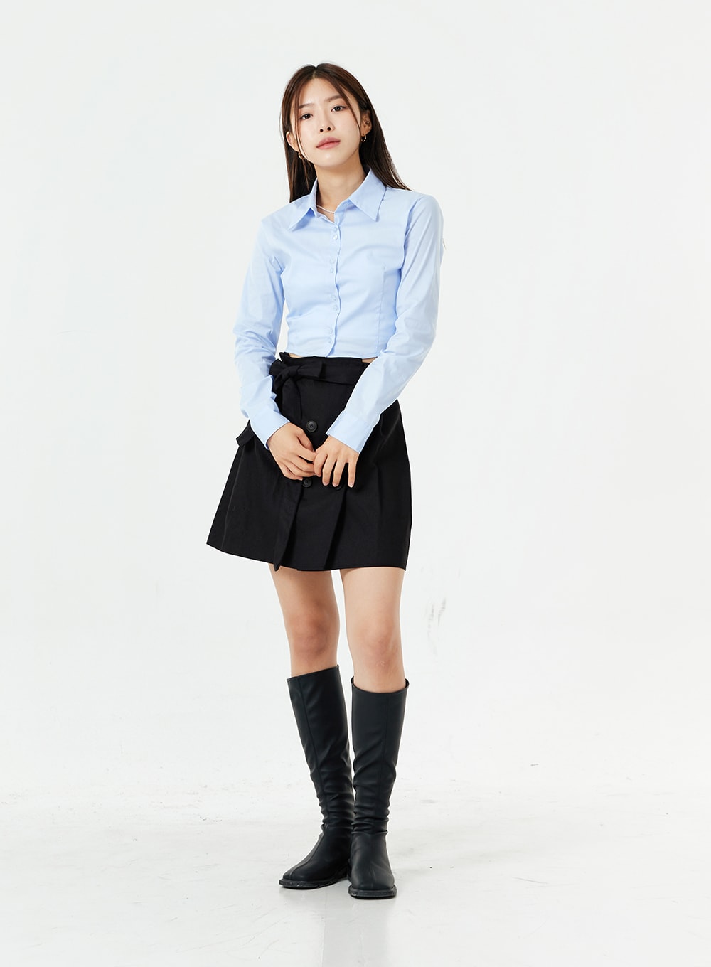 Slim Fit Button Cropped Shirt OS13
