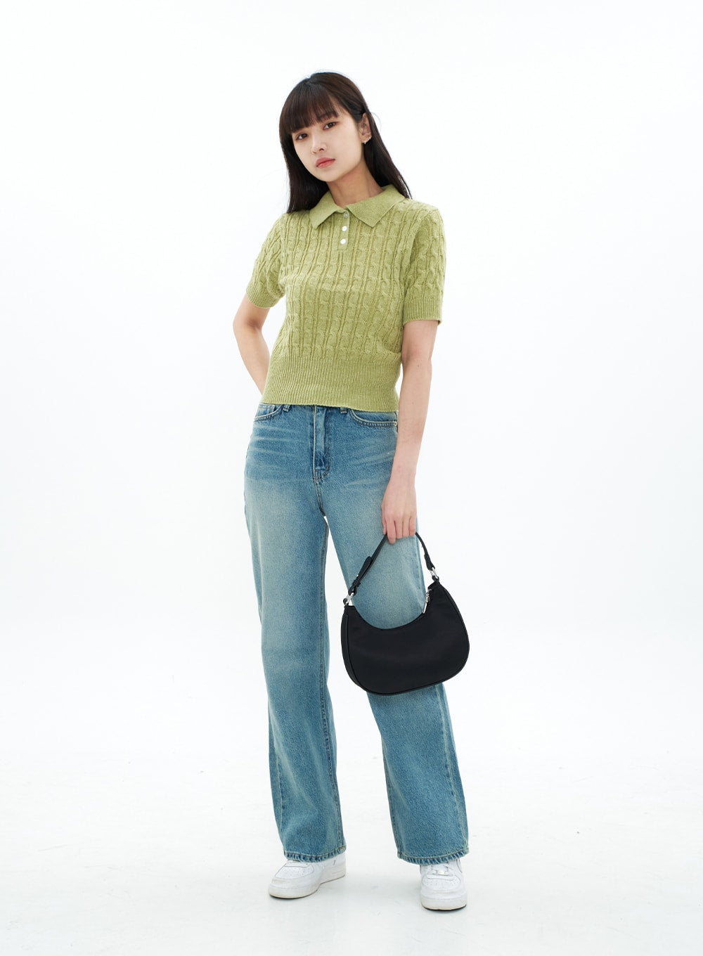 Bleached Mid-rise Wide Leg Denim Jeans CA01