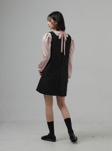 Square Neck Sleeveless Tweed Mini Dress OD29