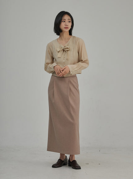 Ribbon Detail Button Cropped Blouse OJ304