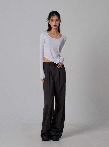 Scoop Neck Unbalanced Cropped Top IJ313