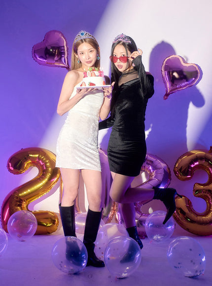 天鵝絨無袖頸部鏈條迷你連衣裙 BD23