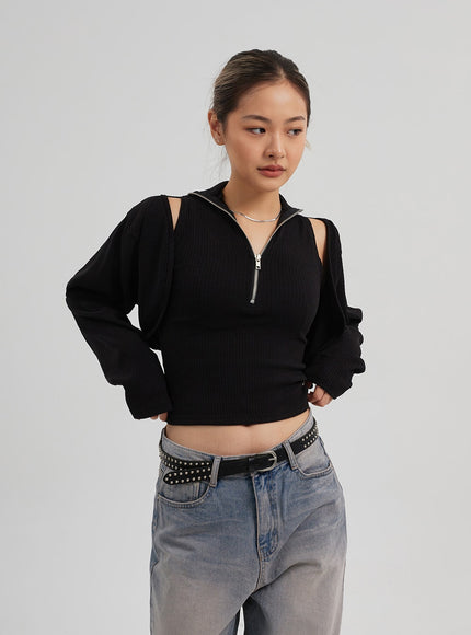 Zipper Sleeveless top Bolero Set CF310