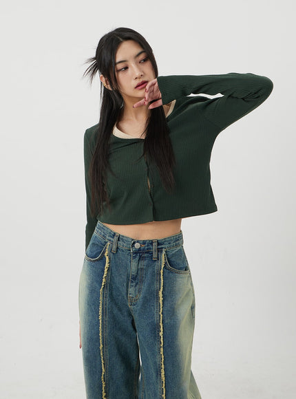 V-Neck Button Cropped Cardigan BJ318