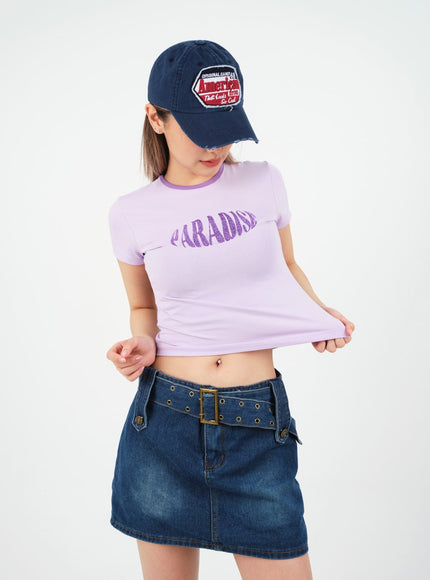 Low-Rise Bleached Denim Skorts and Belt Set CM02