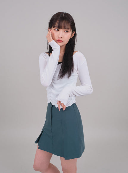 前抽褶短款長袖上衣 C2701 