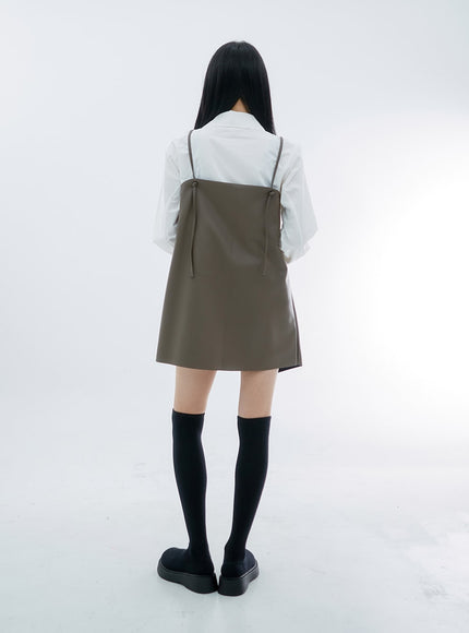 One Button Faux Leather Mini Dress OS29