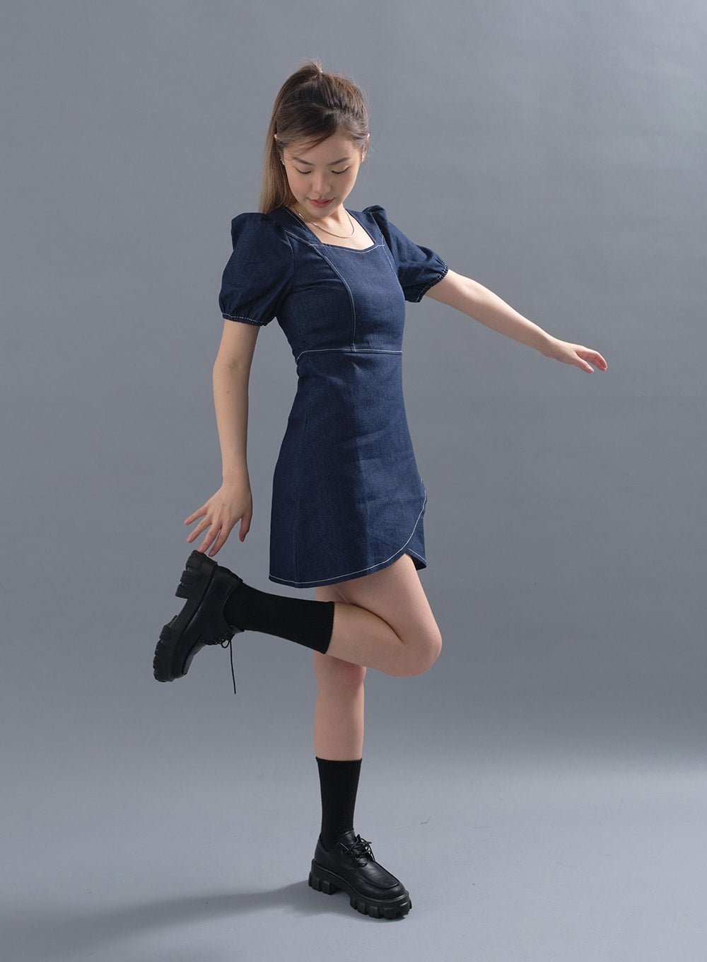 Puff Sleeve Denim Mini Dress CM12