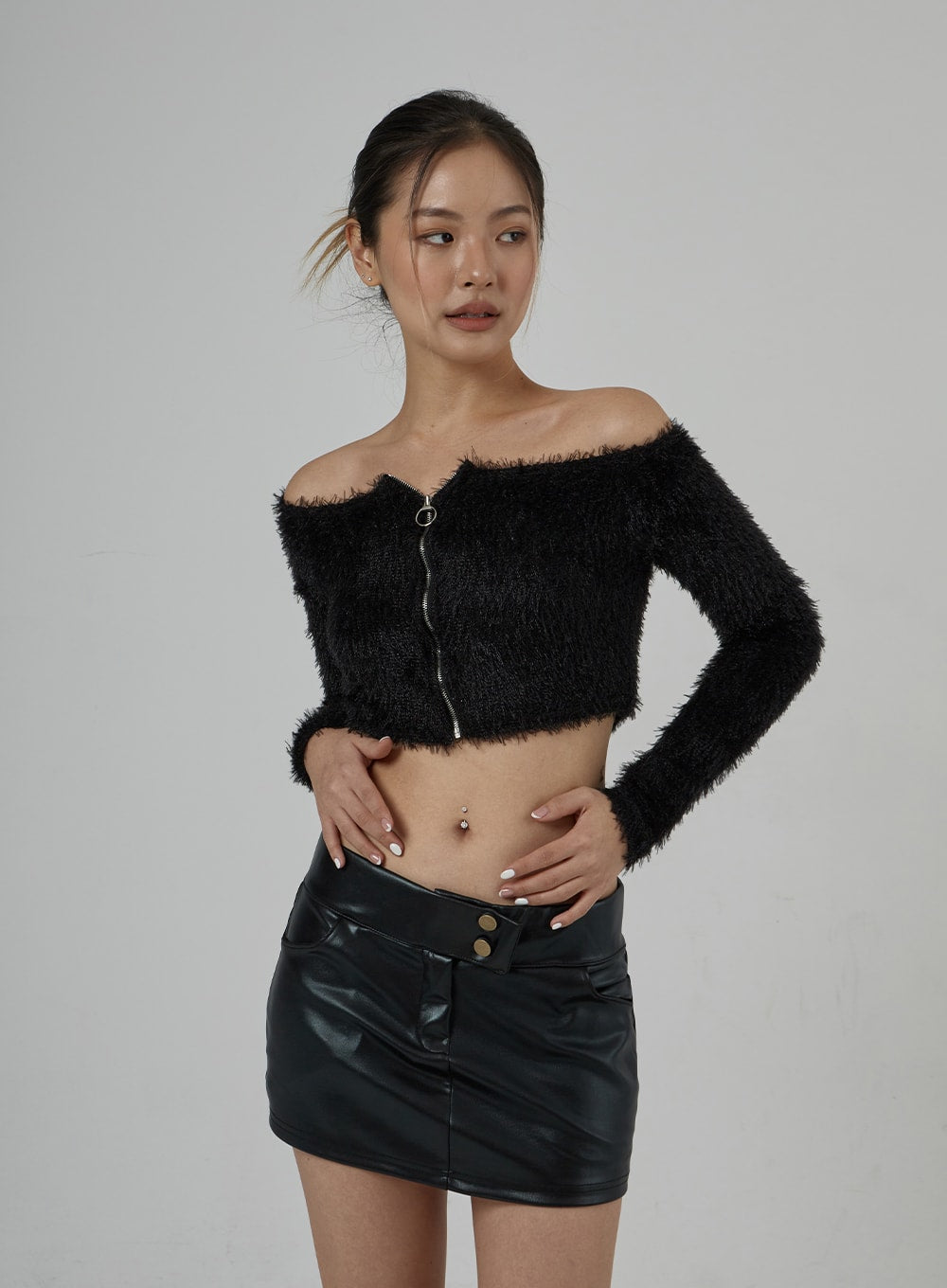 Off the shoulder online fur top