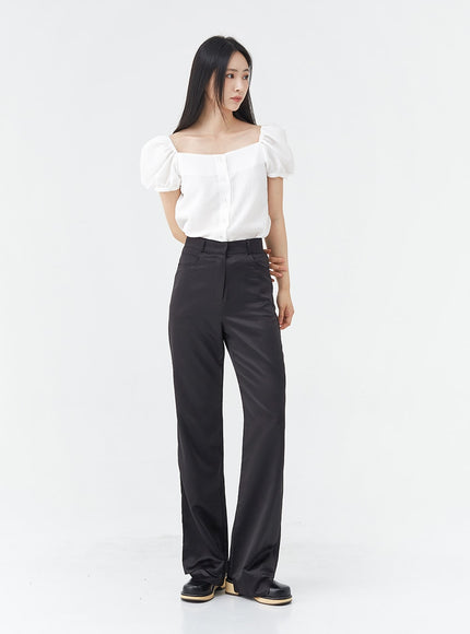 Satin Slit Straight Fit Tailored Pants OG10