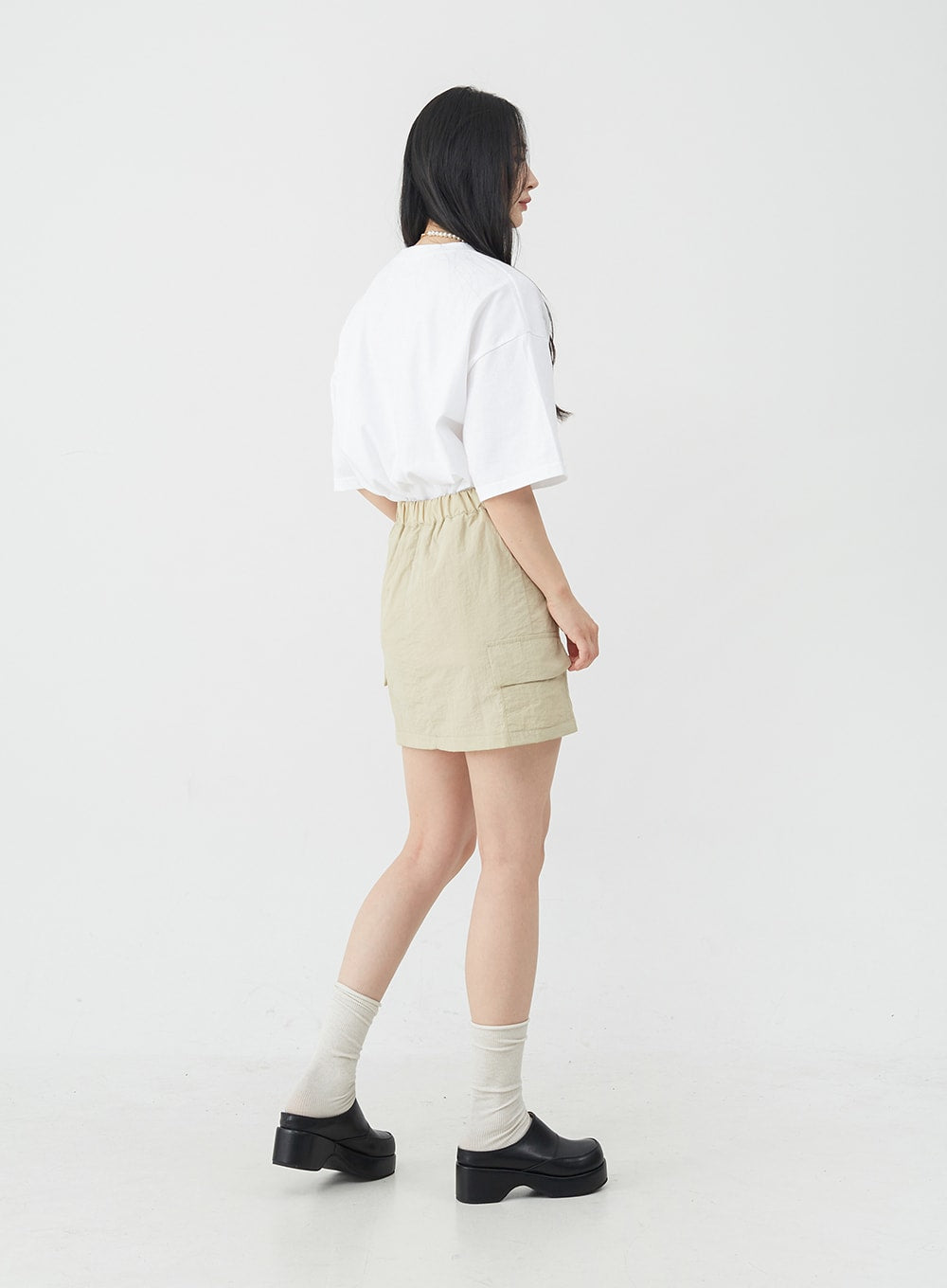 Nylon Double Pocketed Mini Skirt OJ29