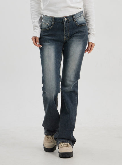 深色水洗中腰微喇牛仔褲 CJ325